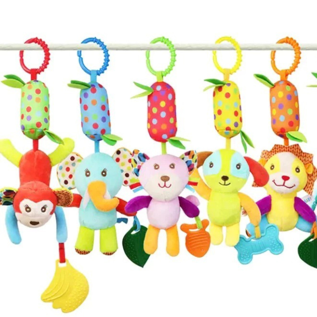 Móbile Infantil Para Carrinho, Berço e Bebê Conforto | Brinquedo Sensorial Com Chocalho e Mordedor