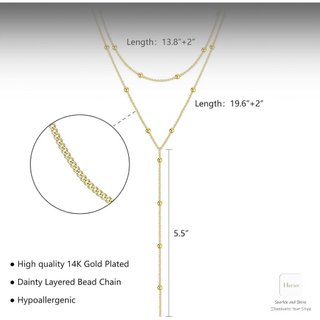 Colar de Ouro HERIER Lariat para Mulheres, Colar Longo Delicado Banhado a Ouro 14k/Prata, Colar em Y com Corrente de Pér