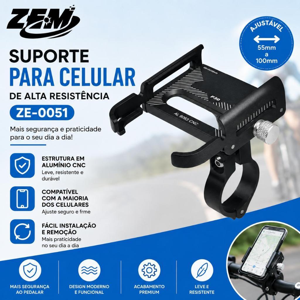 Suporte Celular Em Aluminio Giratório Moto Bike ZEM