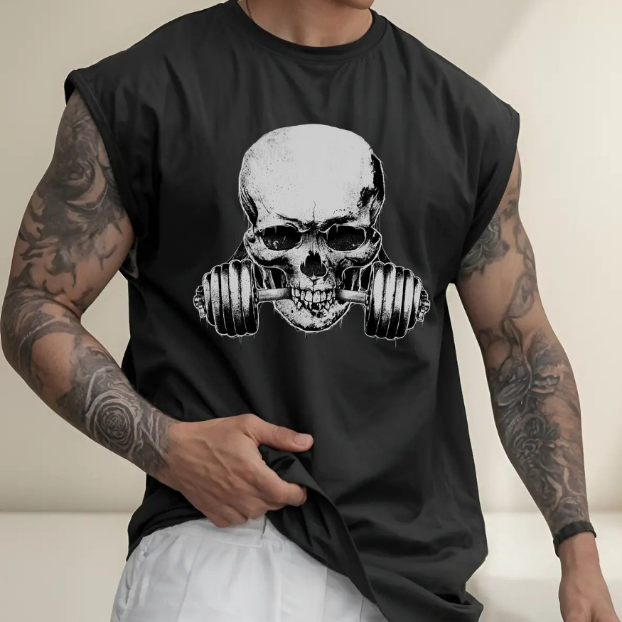 Camiseta Regata Oversized machao de Alta Qualidade Confortavel Para Treino Academia Caveira Estampada Lançamento 