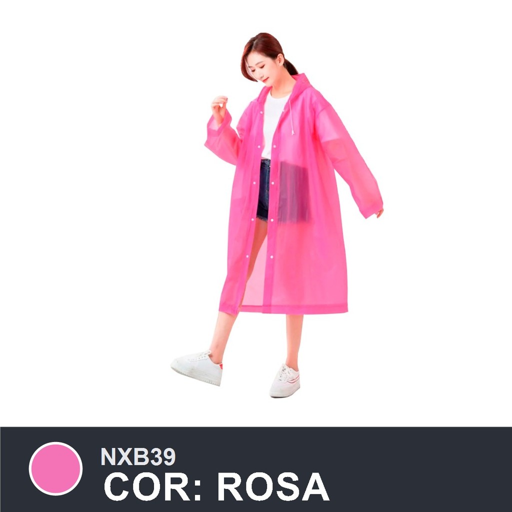Capa de Chuva Altomex AL-651B Impermeável Reutilizável com Capuz Adulto Cores Variadas - Cor Rosa