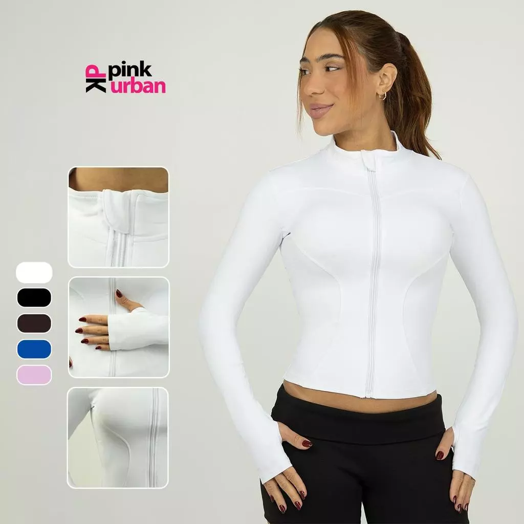 Jaqueta Fitness Poliamida Premium Zíper Fura Dedão Modelo Casaco Slim Pilates Academia — imagem 1