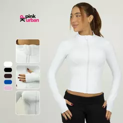 Jaqueta Fitness Poliamida Premium Zíper Fura Dedão Modelo Casaco Slim Pilates Academia