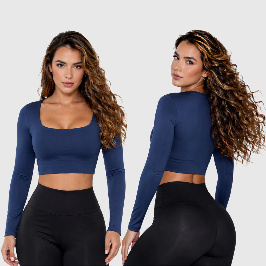 Blusa Cropped Manga Longa Top Academia Treino Frio Feminino Fitness Malhar — imagem 1