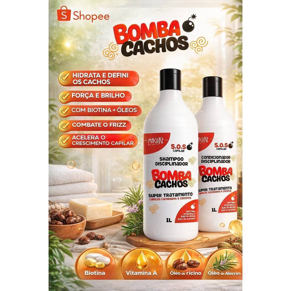 Kit shampoo 1lt+ condicionador 1lt da Bomba cachos  e definição e volumizador