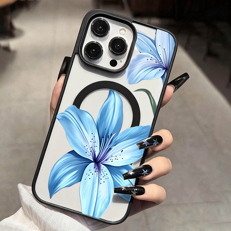 Capa De Telefone Para Samsung Galaxy A06 A16 A26 A36 A54 A55 A56 A57 A35 A07 A17 A37 Artístico Azul Lírio Impressão