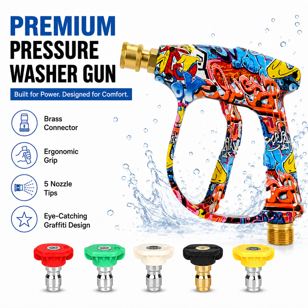 Pistola Lavadora De Alta Pressão-M22-14 E 1/4 " Conexão Rápida Com Bicos De 5 Cores , Compacta Para Limpeza De Carros
