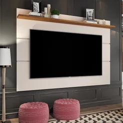 Painel para TV até 60 Polegadas MDF 160CMX132CM 1 Prateleira Vivare New Bege Off White/Freijó
