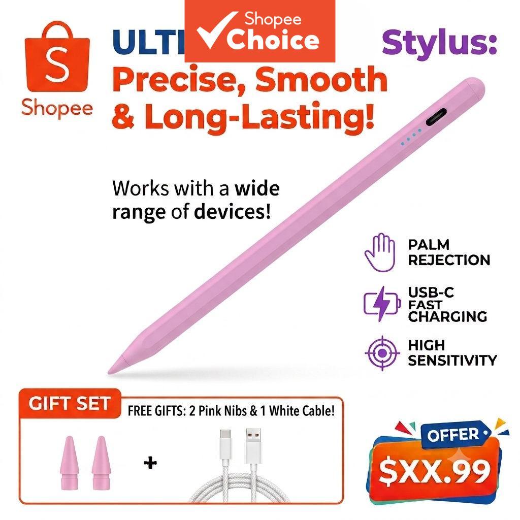 Caneta Stylus Recarregável de Longa Duração, Bateria de Alta Capacidade 130/140m