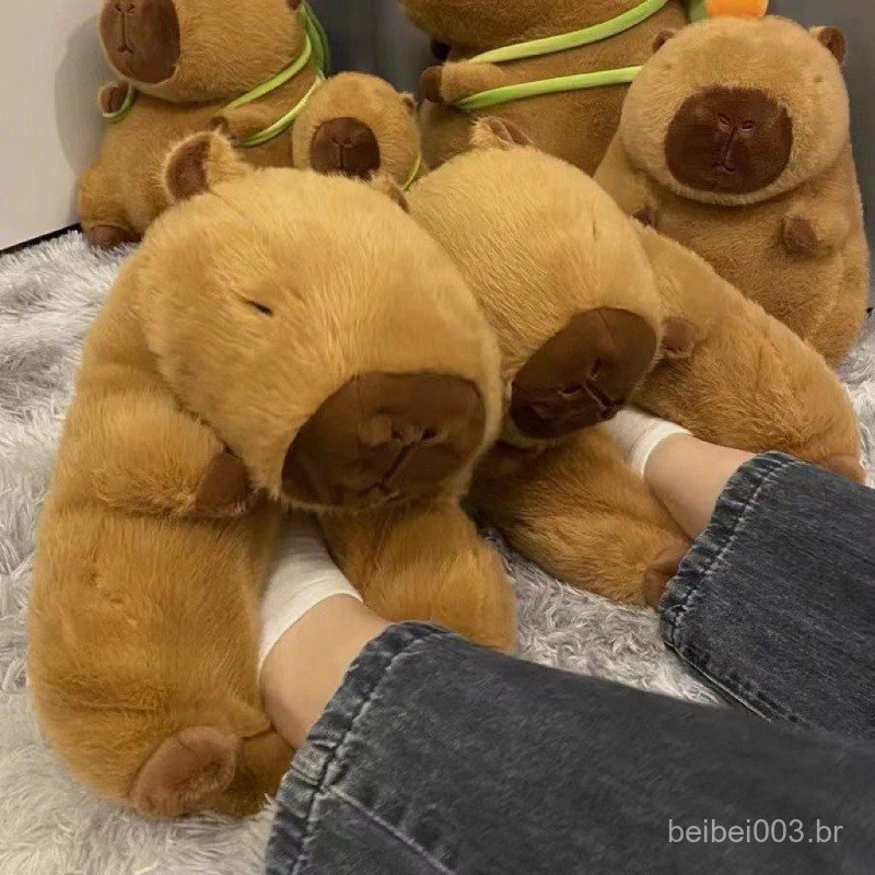 Chinelos de Capivara de Pelúcia Femininos Aixixixixixini, Lindos e Confortáveis com Animais de Pelúcia