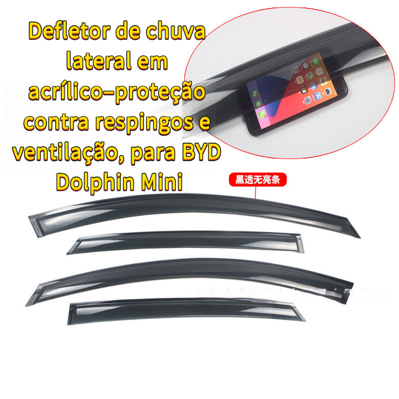 Defletor de chuva lateral em acrílico–proteção contra respingos e ventilação, para BYD Dolphin Mini