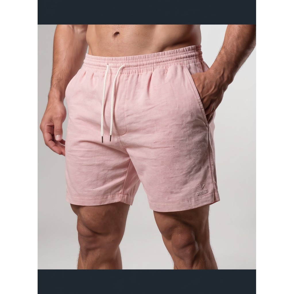 Kit 2 Bermudas Masculinas Linho Elastano Praiana Confortável Verão Off + Rosa — Flora Online Store
