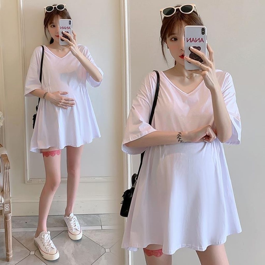 Vestido de verão para maternidade de tamanho grande, vestido camiseta de verão para maternidade