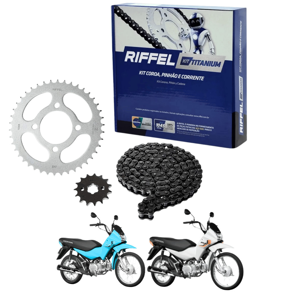 KIT RELACAO TRANSMISSAO RIFFEL POP 100 2007 A 2015 SEM RETENTOR