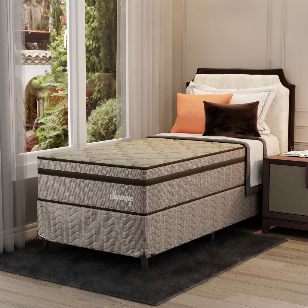 Cama Box Solteirão Mola Ensacada 108CMX60CMX198CM Supreme Montreal Marrom Tecido Poliéster Dourado, Jacquard Tipo