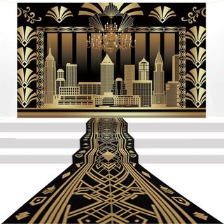 2 Peças de Fundo Fotográfico Retro Vintage para Eventos de Dança, Festas de Aniversário, Fundo Preto e Dourado, Tema O G