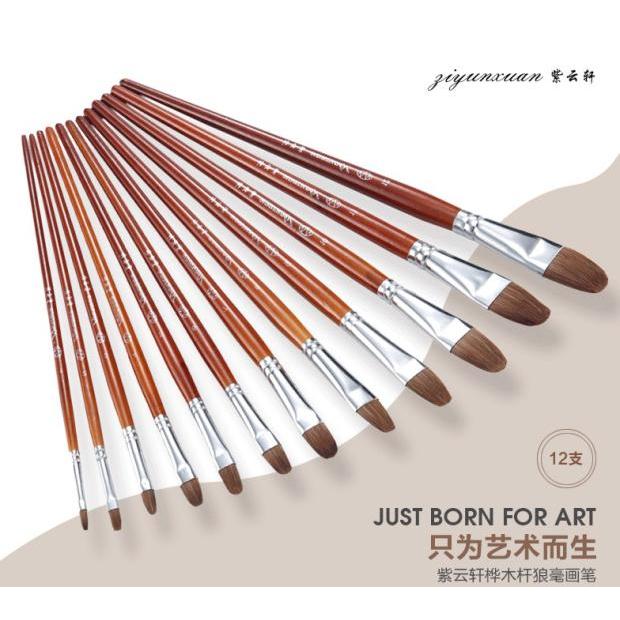 Ziyunxuan lobo escova de cabelo 12 modelos caneta de madeira lidar com escova de óleo água giz aquarela caneta lobo cabe