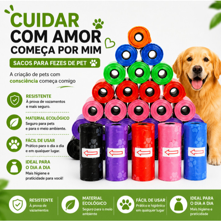Kit 150/300/450/600 Sacos Higiênicos para Cachorro Refil Cata Caca Petdo