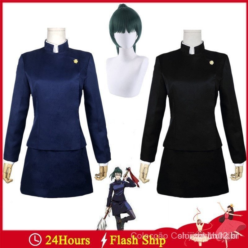 Fantasia de Cosplay de Anime Jujutsu Kaisen Zenin Maki, Conjunto de Vestido e Peruca para Festa de Halloween C QMI2