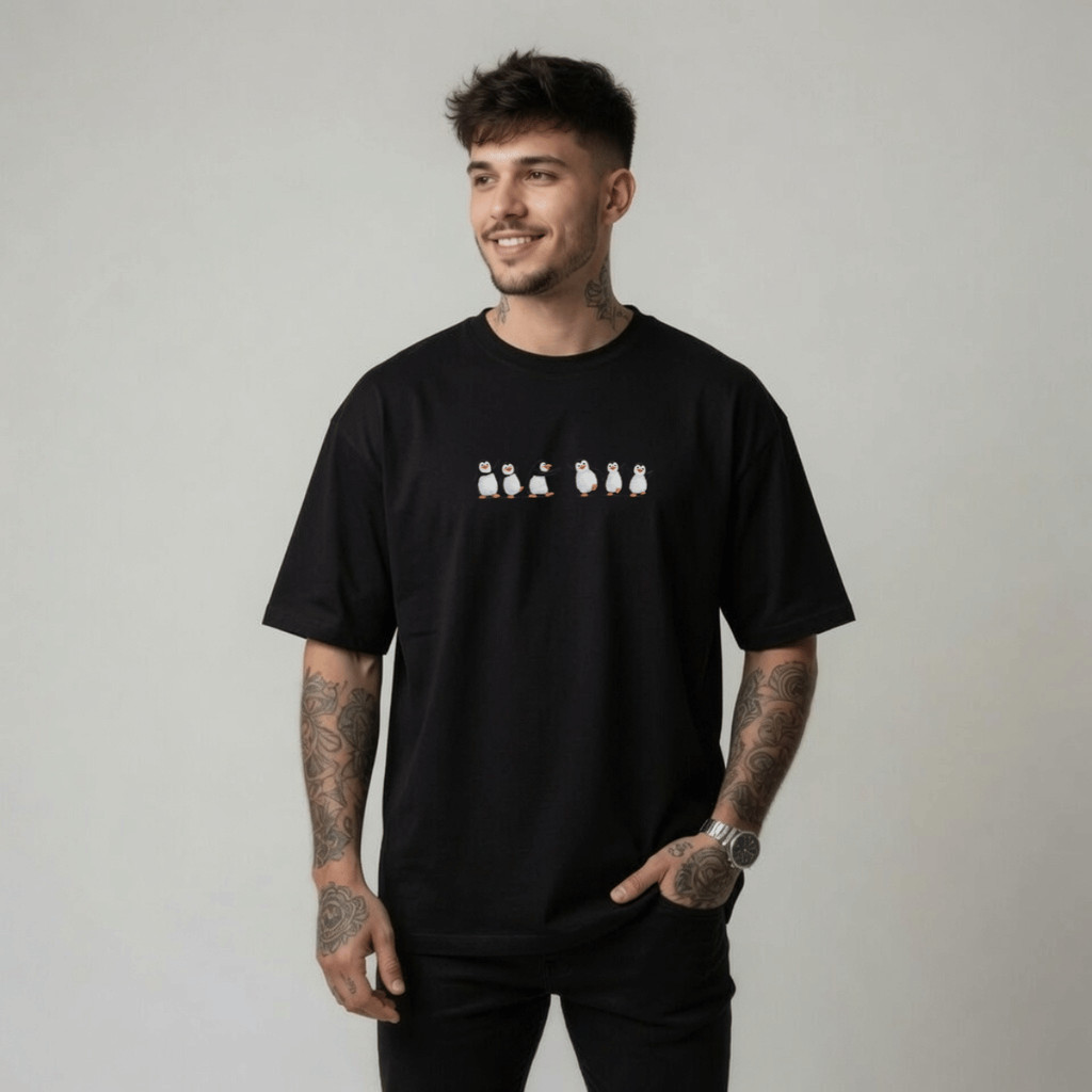 Camiseta Masculina Estampada 6 Pinguins 100% Algodão Premium Camisa Blusa Homem Academia Confortavel Plus Size