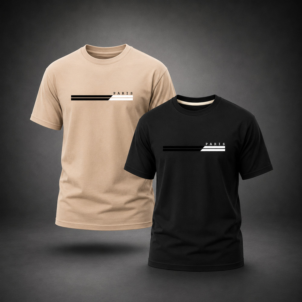 Kit 2 Camisetas Masculinas 100% Algodão Premium Camisa Paris Plus Size G1 G2 G3 G4 Unissex | Pção