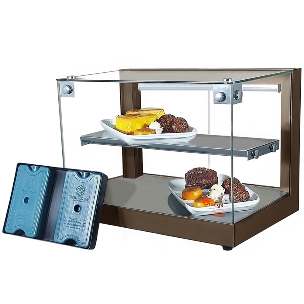 Vitrine fria para Doces Quadrada 47cm Dupla com 8 Gelo X Café - Omega
