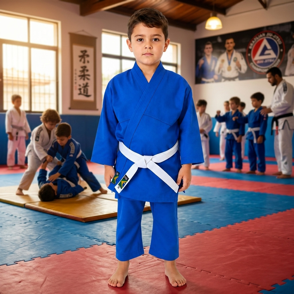 Kimono Infantil 100% Algodão Sarja 300g Jiu Jitsu Judô Reforçado C/ Calça Gandola Faixa