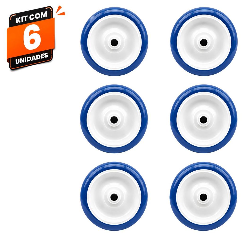 Kit 6 Rodas Rodinhas Carrinho Supermercado Mercado Ajax 5" PVC Azul 120kg Alta Resistência para Carrinhos Comerciais