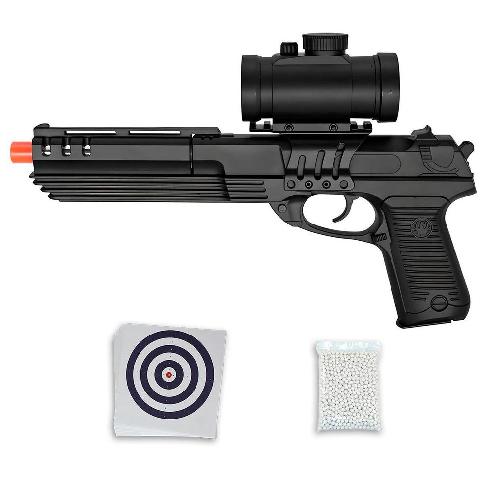 Pistola AirSoft Spring Desert Eagle M39G 6mm Preta - Double Eagle + Esfera + Alvo