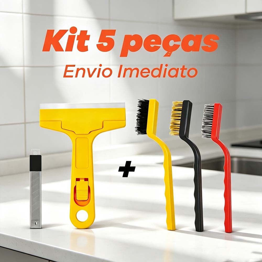 KIT 3 Escovas de Aço Latão Nylon + Raspador Com 6 Lâminas Limpar Box Piso Vidro