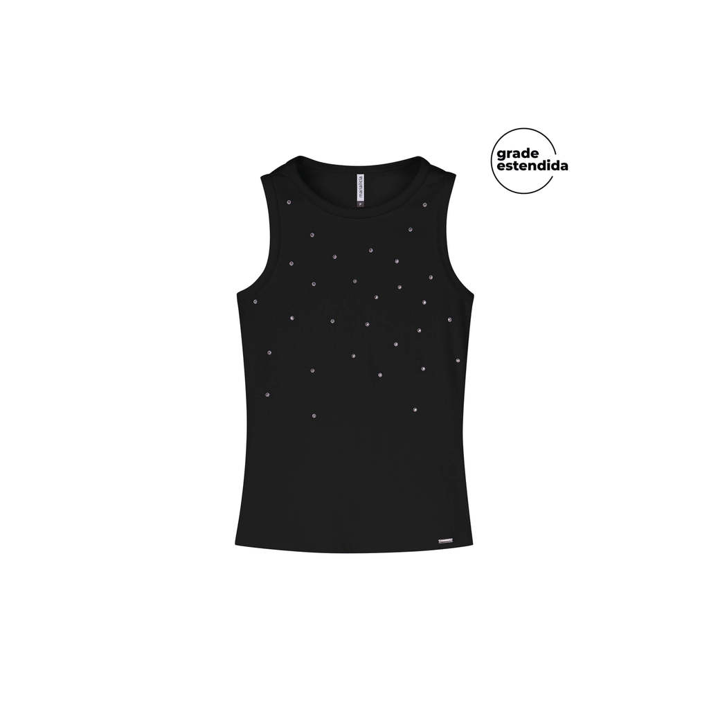 Regata Feminina Strass Ribana Marialícia Preto