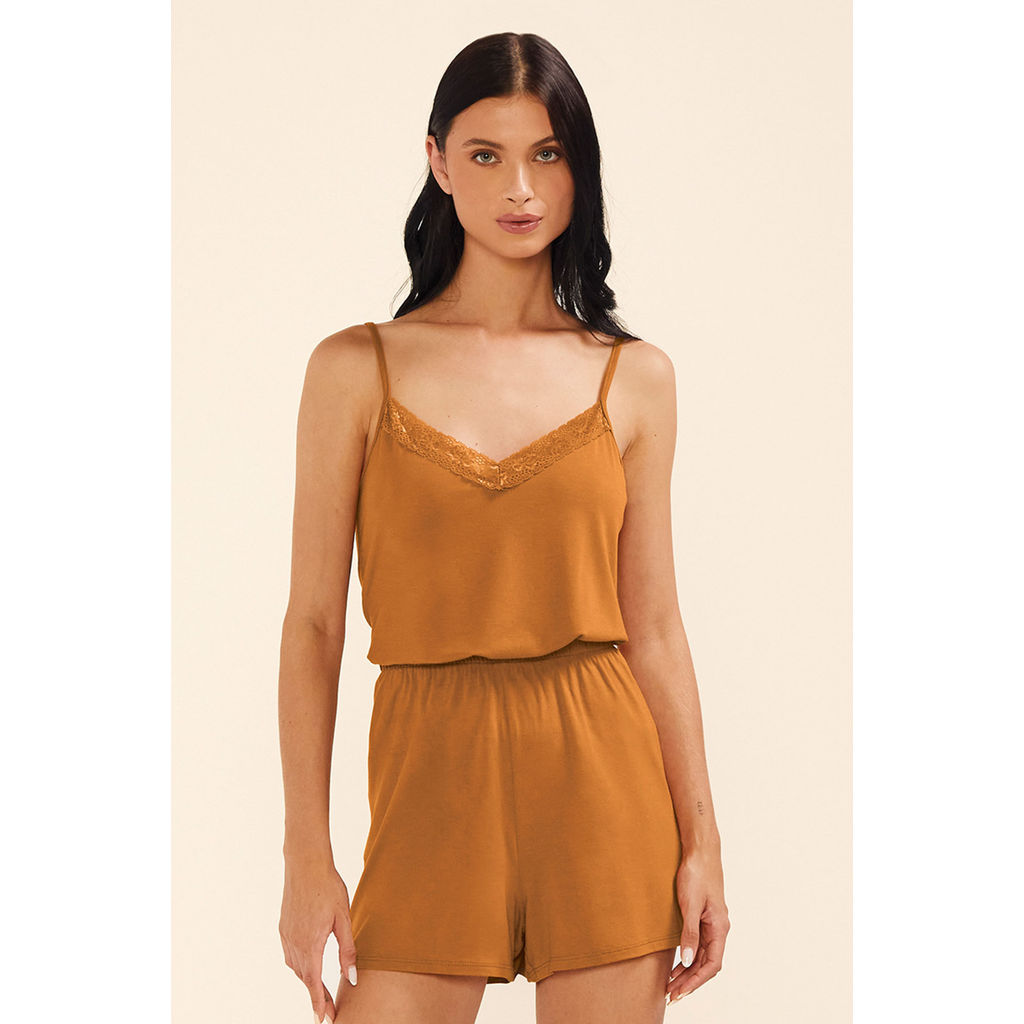 Pijama Curto Feminino Viscose Renda Marialícia Marrom