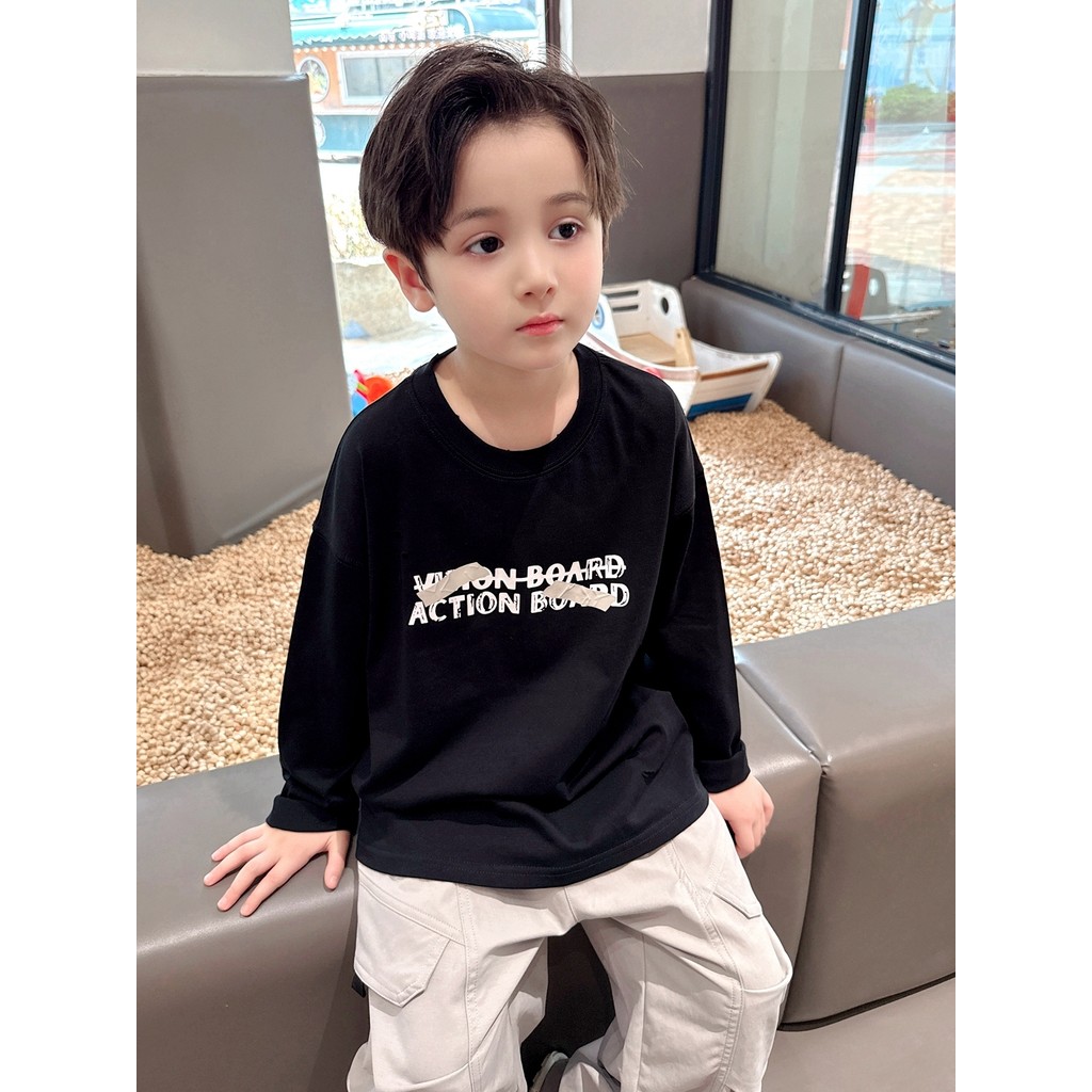 Cheio de detalhes ~ meninos roupas de primavera penteado algodão manga comprida camiseta confortável All-Match crianças 