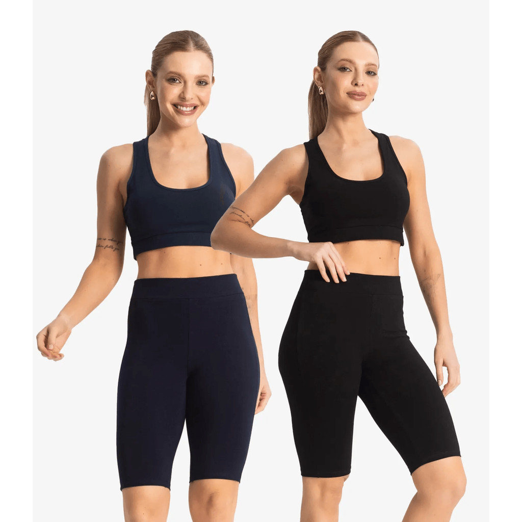 Kit 2 Bermudas Ciclista Feminina em Cotton Pesado Select Sortido