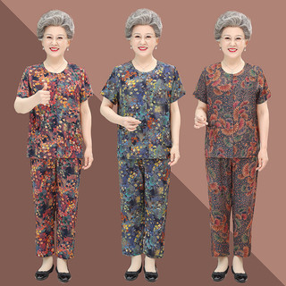 Terno de seda de algodão para idosos de meia-idade feminino Cardigan de manga curta 70 anos 80 mãe idosos algodão seda d