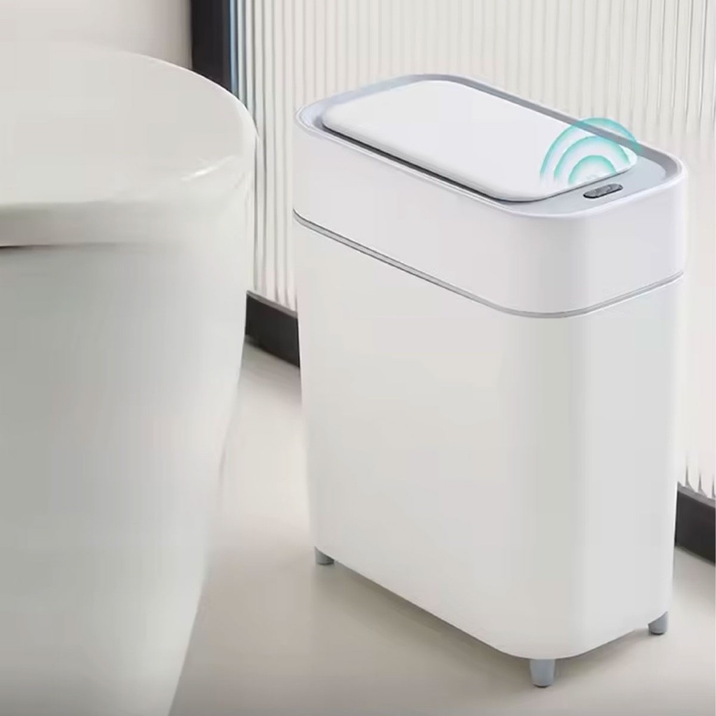 Lixeira Inteligente com Sensor por Aproximação 8 litros Branca À Prova D’Água Tampa Automática Design Estreito e Moderno