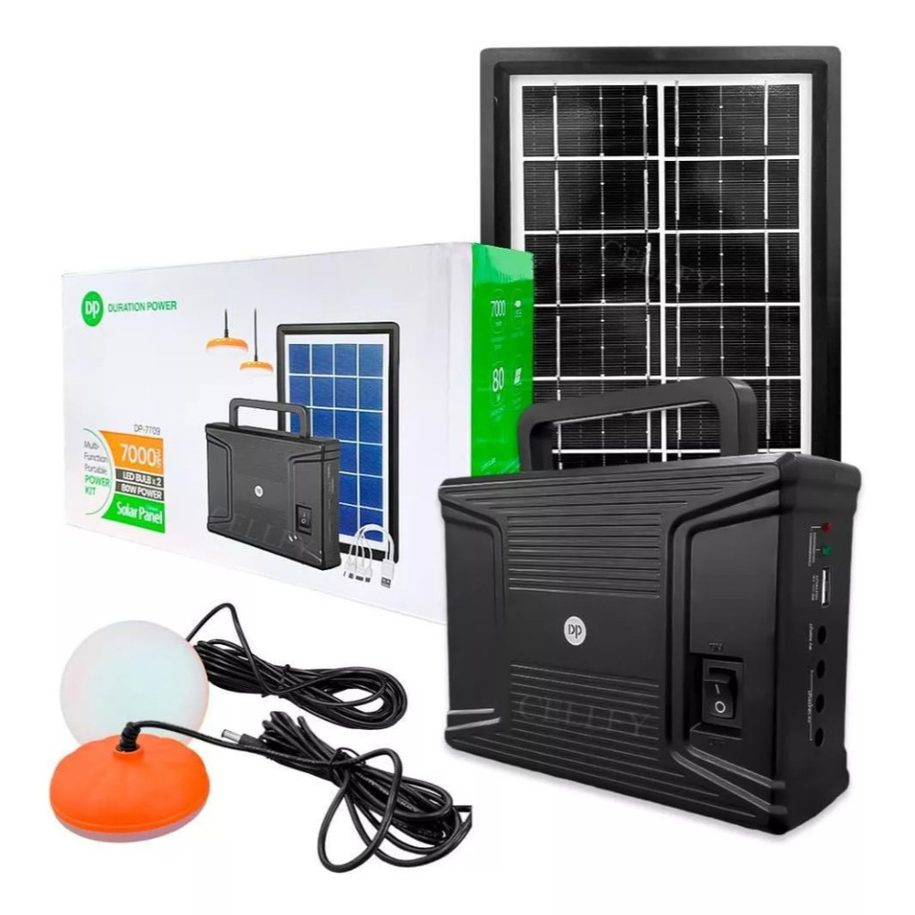Gerador Solar Portátil 7000mAh com Painel Solar e 2 Lâmpadas LED DP-7709