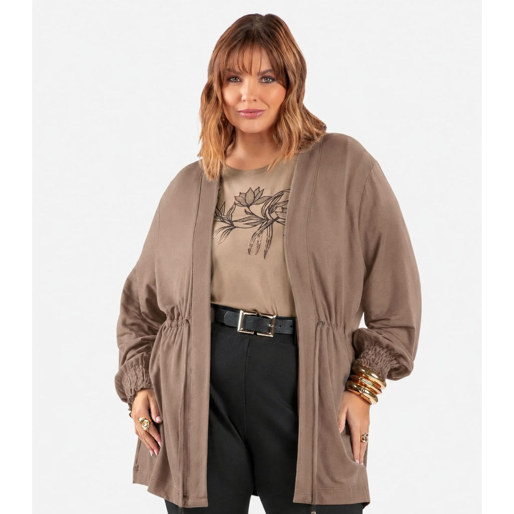 Cardigan Feminino Molecotton Plus Size Secret Glam Marrom
