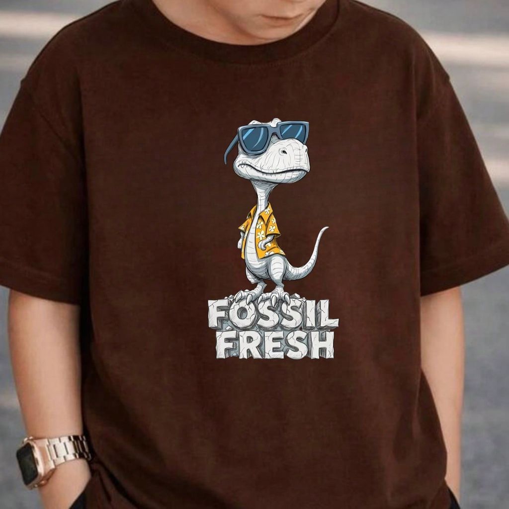 Camiseta Infantil Para Meninos Dinossauro Fossil Fresh Camisa 100% Algodão Estampada