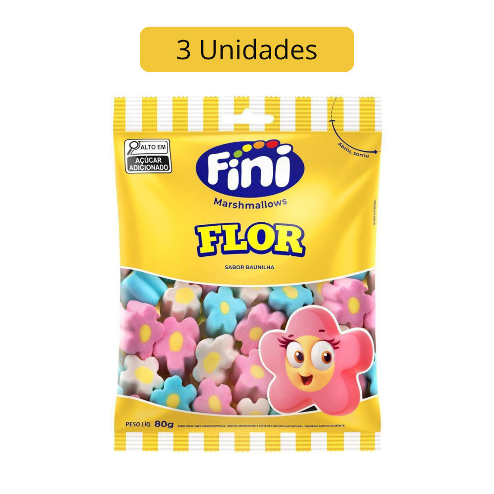 Kit 3 Pacotes de Marshmallow Flor 80g Fini