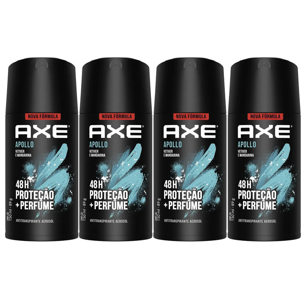 Kit Desodorante Antitranspirante Aerosol Axe Apollo 150ml - 4 Unidades
