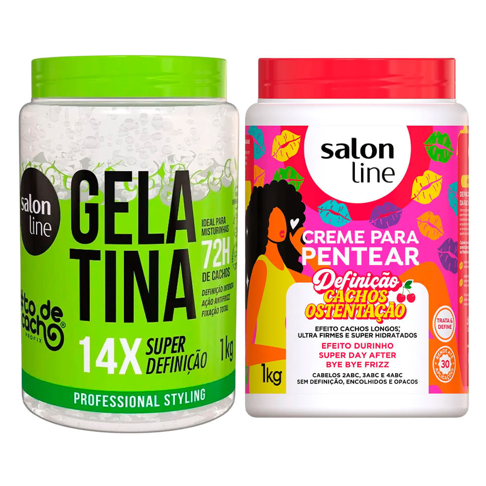 Kit Salon Line Creme De Pentear Cachos Ostentação 1kg + Gelatina Super Definição