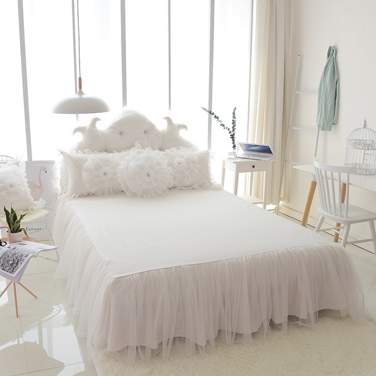 Princesa estilo puro algodão puro algodão saia de cama de uma peça conjunto de três peças colcha antiderrapante 1.5m1.8m