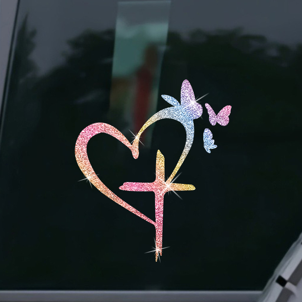 1 Unidade Interessante Coração Cruz Borboleta Arco-Íris Gradiente Glitter Adesivo De Vinil Brilhante , Decalque Autoades
