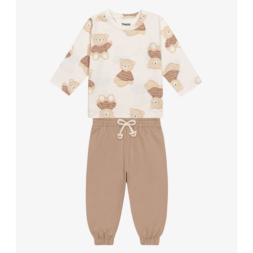Conjunto Camiseta Com Calça Menino Trick Nick Bege