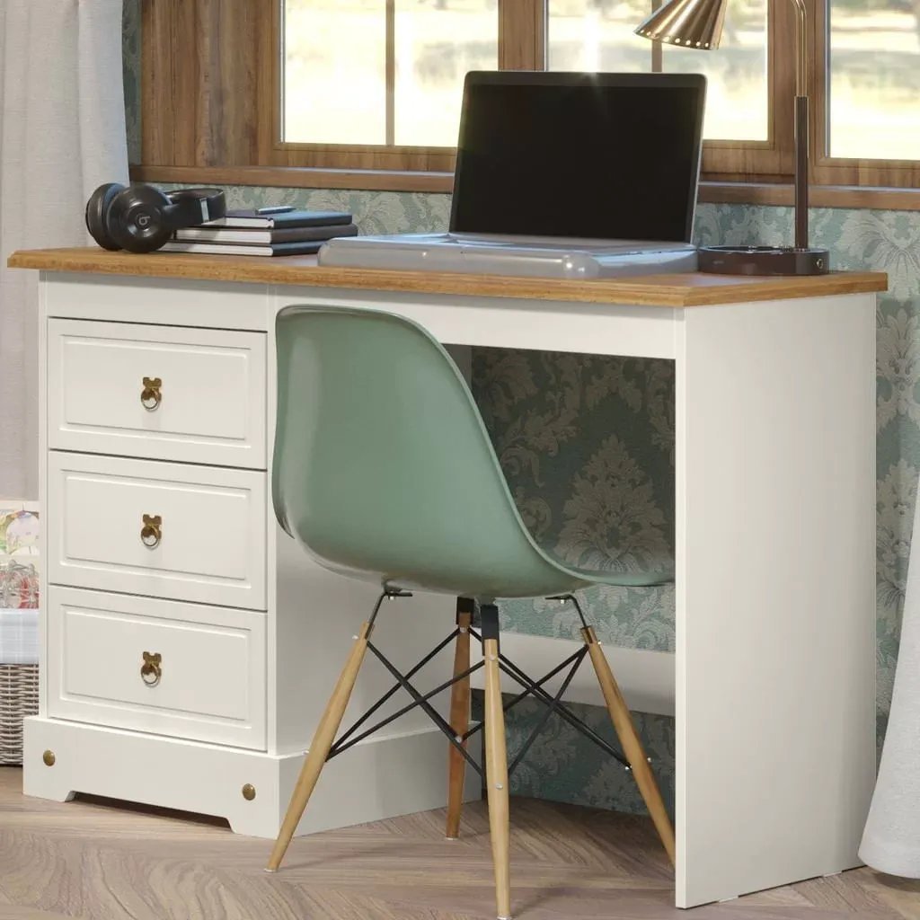 Escrivaninha Mesa Escritório Provençal com 3 Gavetas 100% MDF 104,5cm Tampo em Smile Yescasa Bege
