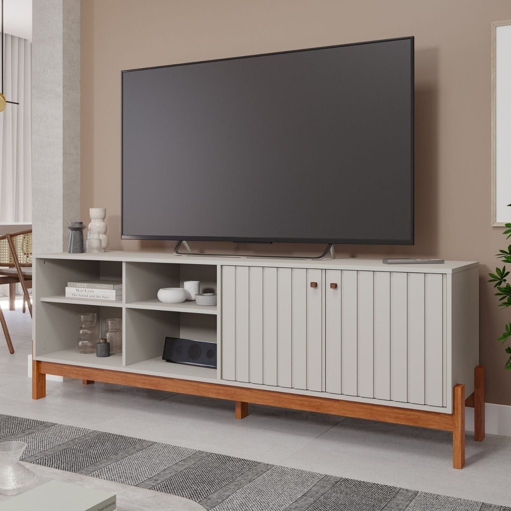 Rack para TV até 70 Polegadas 100% MDF 185cm Holanda Bege Off White/Cinamomo