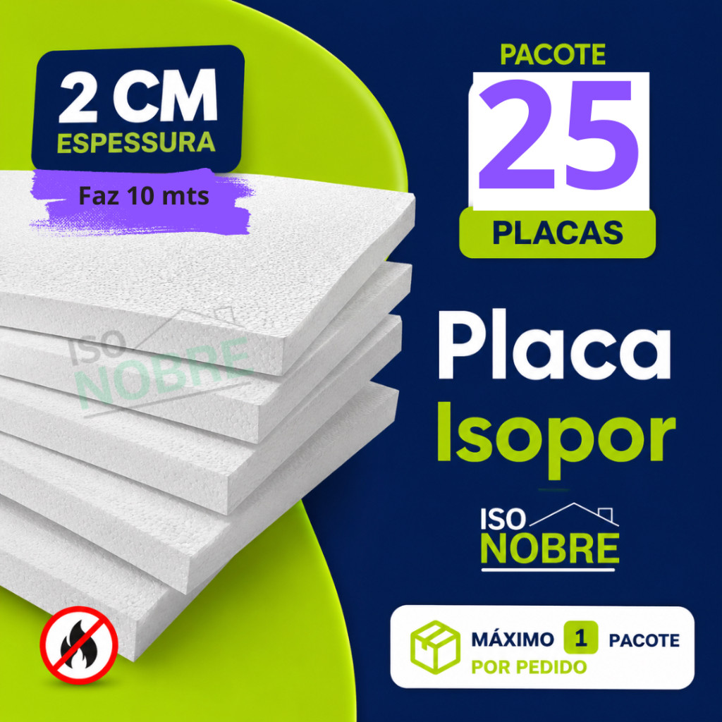 25 Placa de Isopor 2cm (20x400x1000) Antichamas para Forro de Teto | EPS Isolante Térmico para Construção