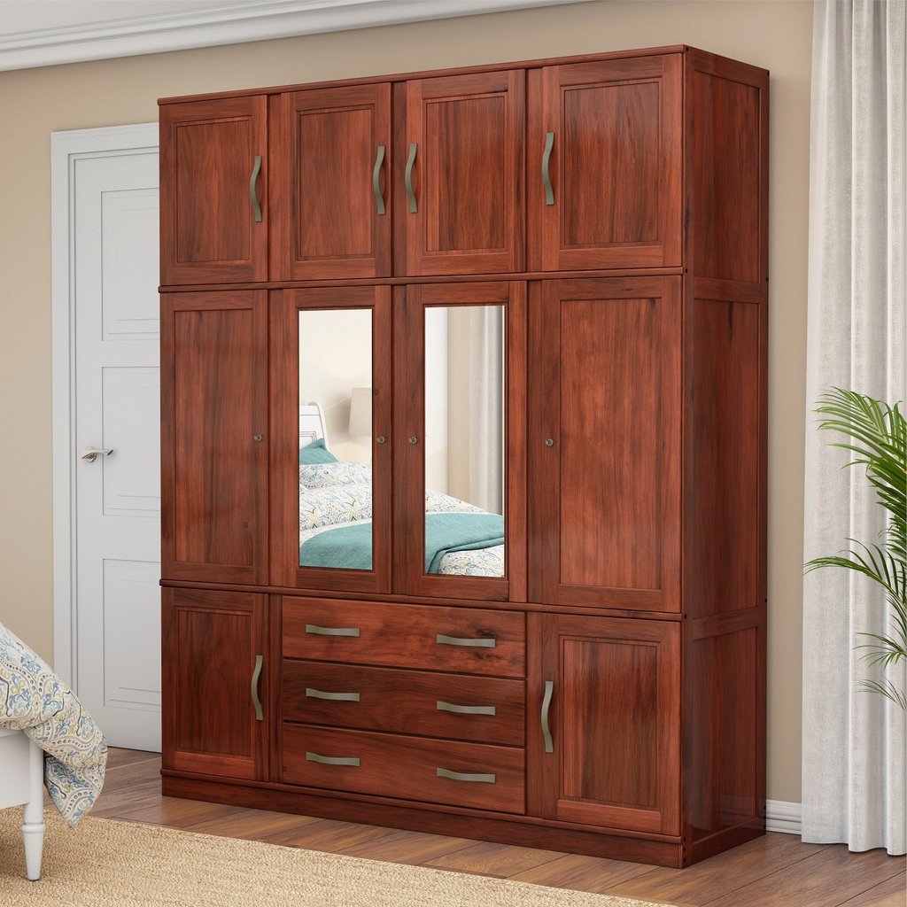 Guarda Roupa Casal com Espelho 10 Portas 3 Gavetas Paris Mogano