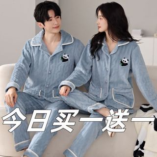 Novo estilo casal pijamas Coral velo senhoras médio grosso outono inverno Super macio moda masculina solta Homewear tern